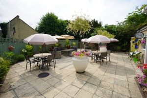 Garden seating area at Sherwood House 